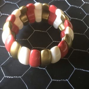 Chunky White/Orange/Gold Elastic Wrist  Bangle